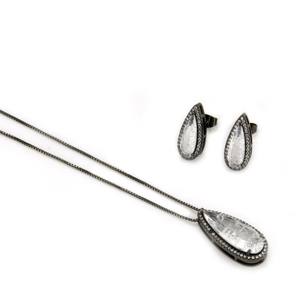 SUNSLL Черный Медь многоцветный кубический цирконий капли воды трещина серьги гвоздики и ожерелья с подвесками женские модные ювелирные наборы