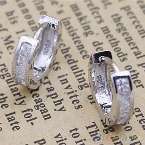 Fashion Silver Plated Small Round Square Crystal Huggie Earrings Men 2KAR | Украшения и аксессуары