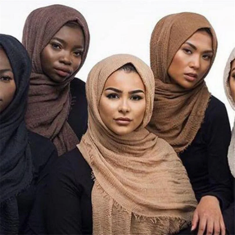 

YSDNCHI мусульманский хиджаб шарфы морщин Макси однотонный шарф пузырь простой палантин платки Модный женский платок на голову