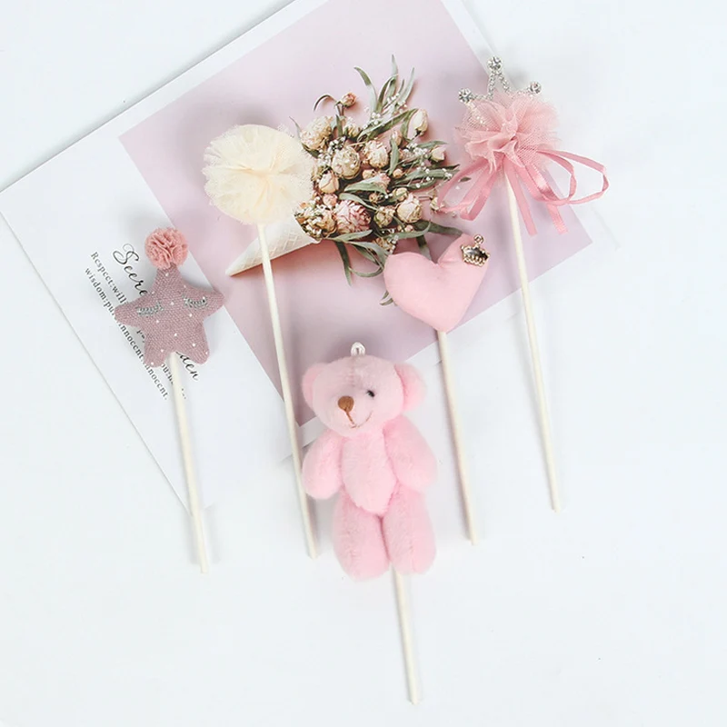 1 шт. милая любовь сердце корона розовый маленький медведь торт Топпер украшение