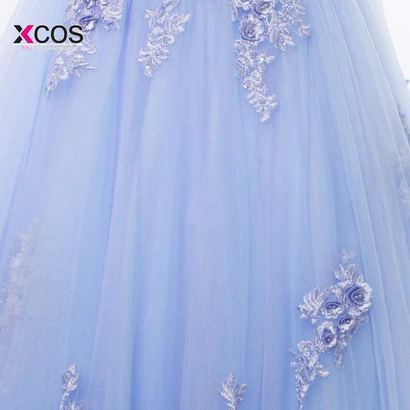 Charming Blue Long Tulle Prom Dresses Flowers A Line Scoop Neck Formal Evening Party Robe de Soiree Custom Made Dress 2018 | Свадьбы и