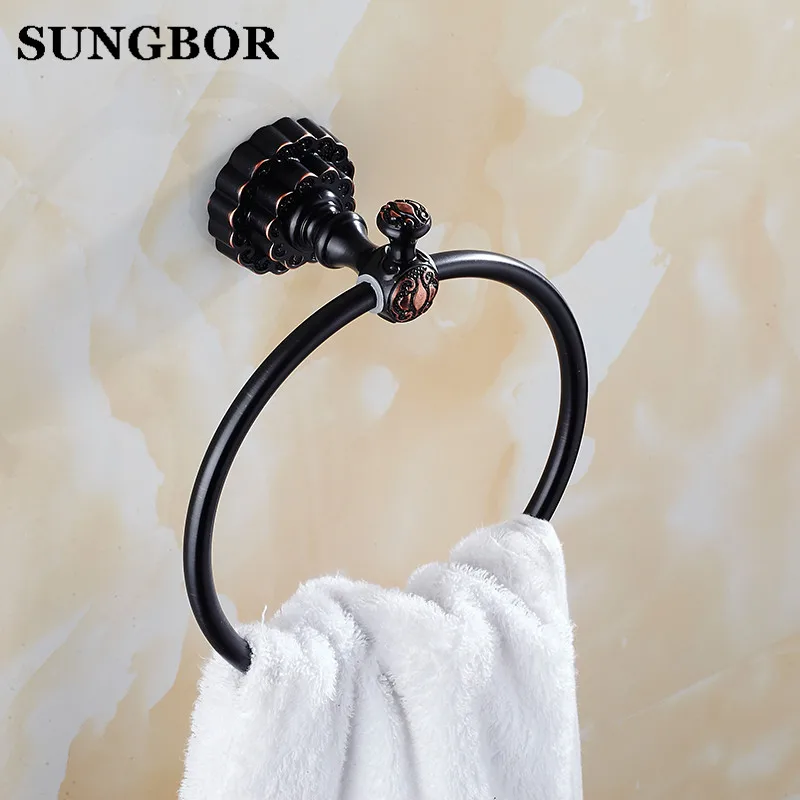 Двойные цветы серии резьба черные латунные кольца для полотенец аксессуары