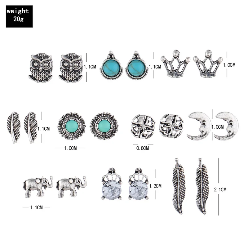 Серьги гвоздики из сплава в виде листьев слона совы 10 пар|Серьги-гвоздики| |