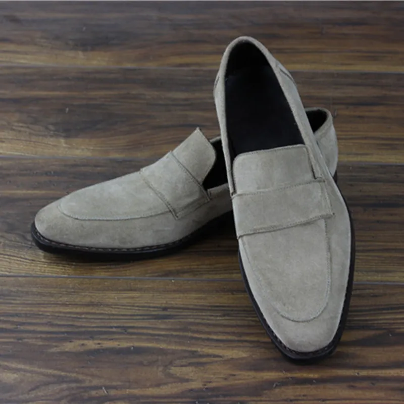 MALONEDA Brand 100% Full Genuine Leather Handmade Cow Suede Mens Loafers Slip On Grey Casual Shoes With Goodyear Handcraft | Обувь