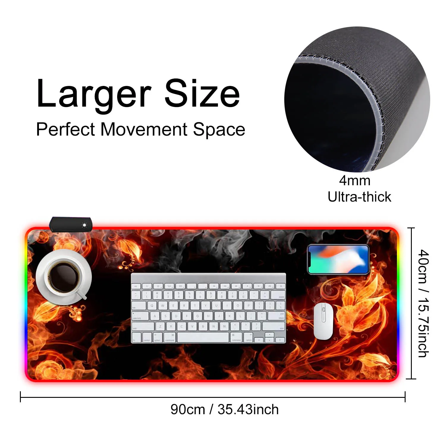 Большой проводной игровой коврик для мыши Besegad 35x16 дюймов с USB и