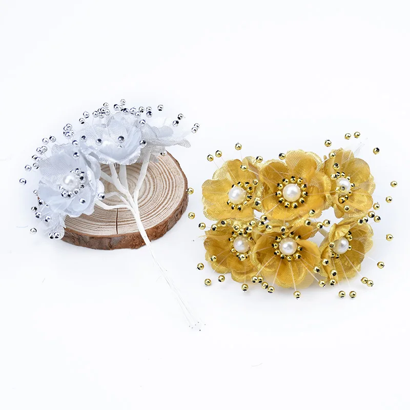 

6pcs/bundle artificial plants christmas decorations for home wedding diy wreath gifts candy box silk pearl decorative flowers