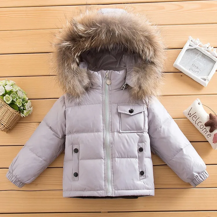 Gray Gray Детская зимняя парка 90% белые куртки-пуховики Зимняя одежда для мальчиков детская верхняя одежда и пальто Одежда для маленьких девочек зимний комбинезон - Цвет: Gray Gray