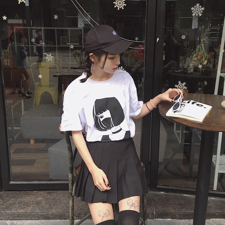Harajuku Японские Женские футболки с героями мультфильмов топы в уличном стиле