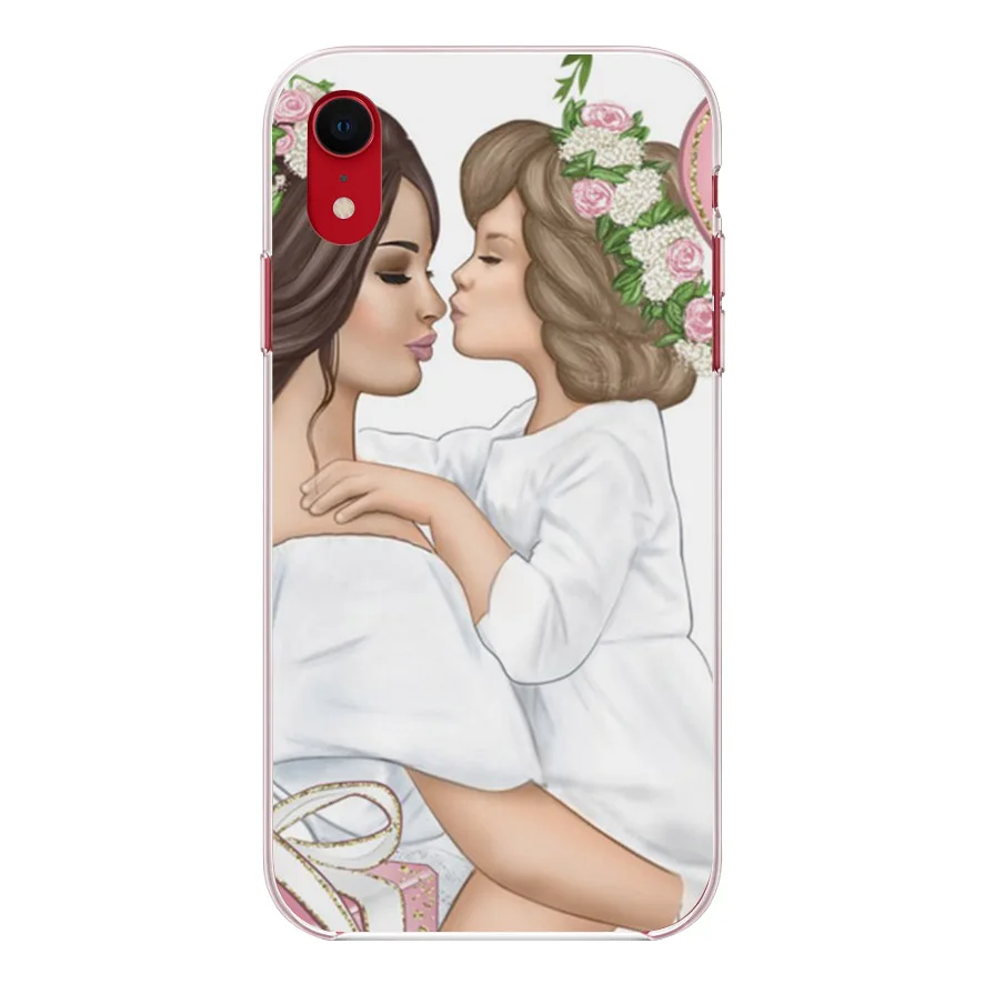 Мягкий силиконовый чехол OUTMIX Baby and Mom Girl queen для iPhone 7 8 plus X XS XR max 5 5S 6 6S Черная