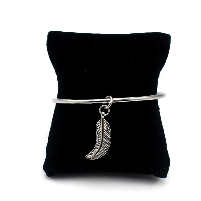 Женский браслет из нержавеющей стали с подвеской в виде пера|stainless steel charm bangle|bangle