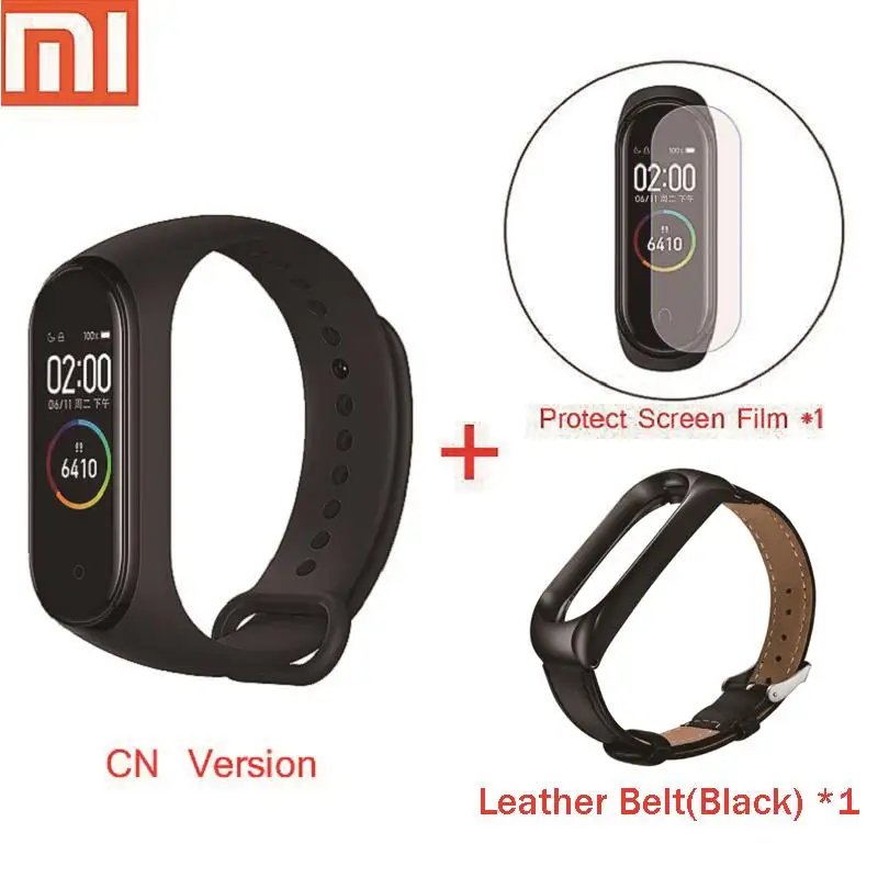 set12(black leather) Xiaomi mi-браслет 4 смарт-Браслет спортивный фитнес-трекер Шагомер мониторинг сердечного ритма фитнес-браслет для xio mi Band 4 3 - Цвет: set12(black leather)