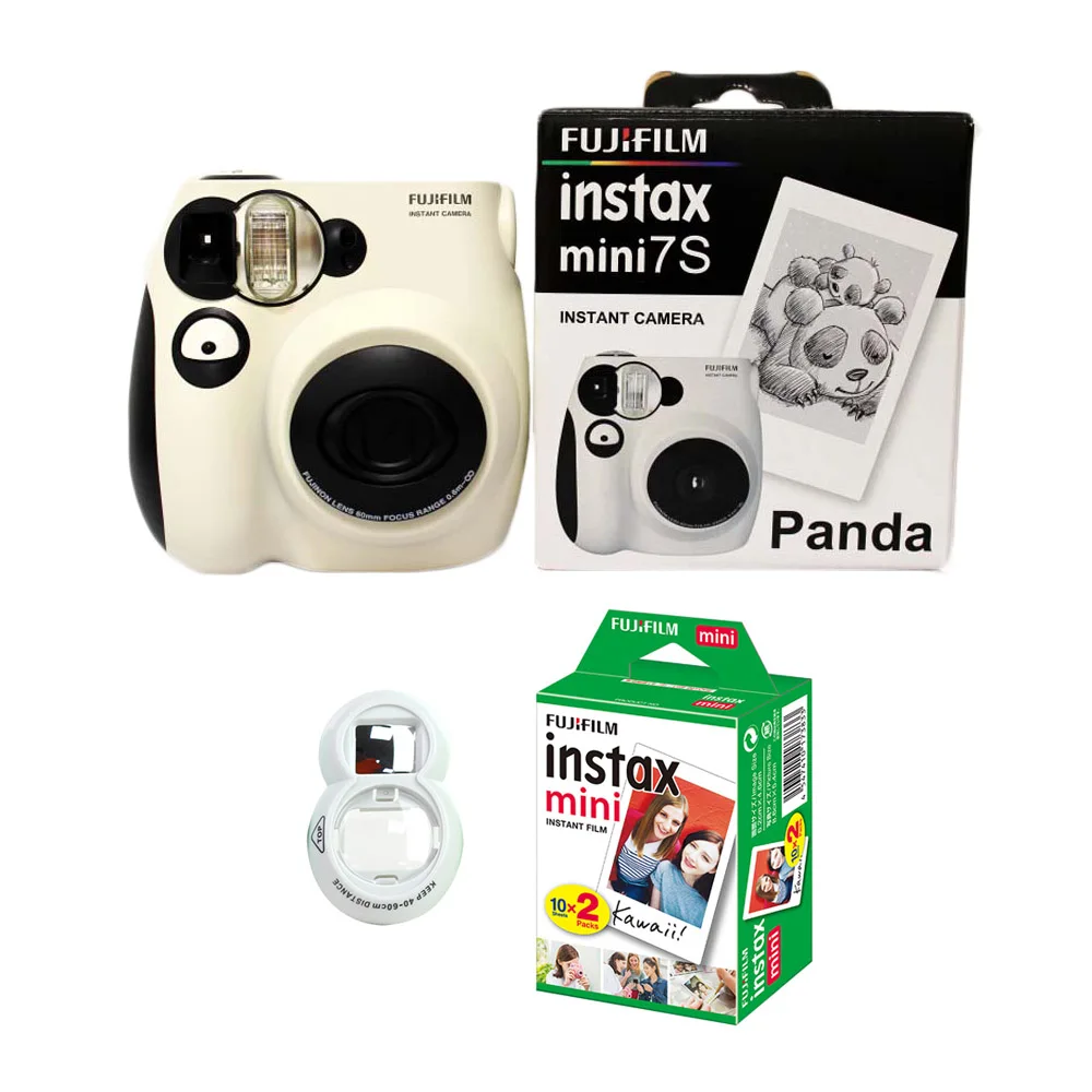 Panda Black Аутентичная фотокамера моментальной печати Fujifilm Instax Mini 7s с 20 листами белая пленка Fuji Instax Mini и объектив для селфи - Цвет: Panda Black