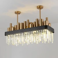 led postmodern iron crystal rectangle gold lamparas de techo lustre chandelier lighting for foyer bedroom