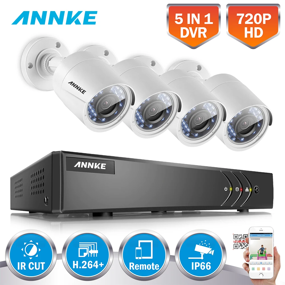 ANNKE 4CH HD 720P 5 в 1 1080N DVR 4 шт. 1500TVL уличная Водонепроницаемая Инфракрасная видеокамера
