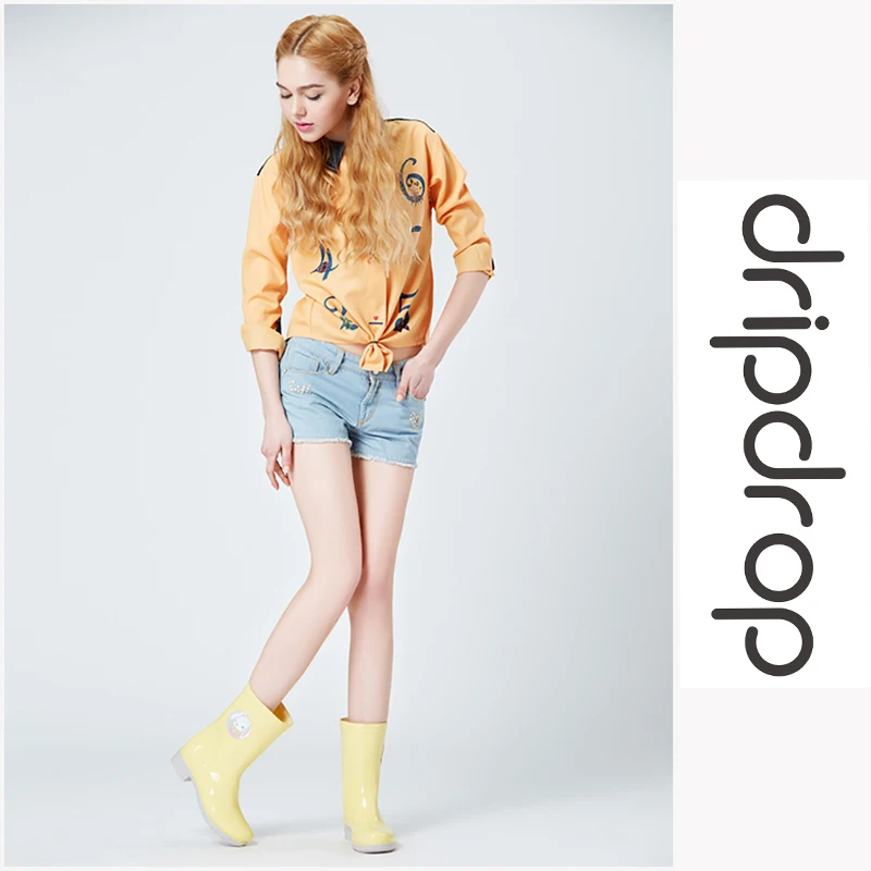 DRIPDROP Женские Резиновые Сапоги до Середины Икры Непромокаемые для Женщин Модная