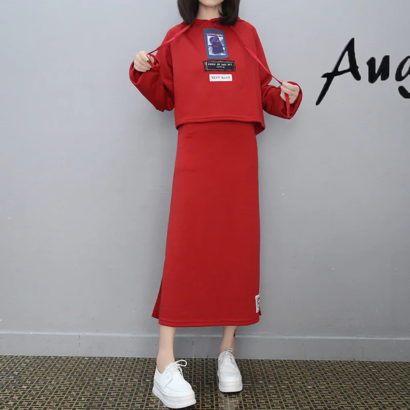 Осенние костюмы женские толстовки свитшот длинная юбка повседневный Женский