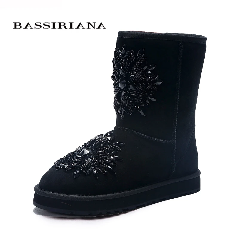 BASSIRIANA- женские зимние сапоги из натуральной овчины в синем цвете со стразами