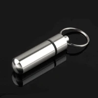 mini pill case bottle portable waterproof aluminum silver pill box cache drug holder container with key chain key holder