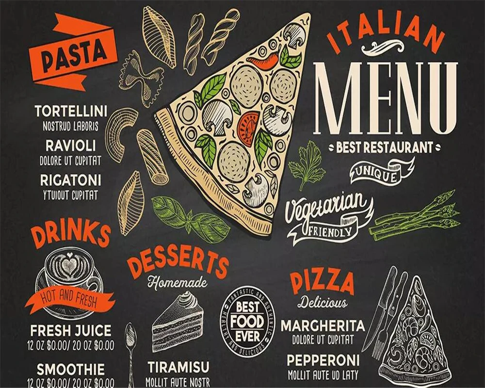 beibehang Wallpaper mural hand-painted blackboard restaurant pizza shop background wall 3d wallpaper food tooling | Обустройство дома