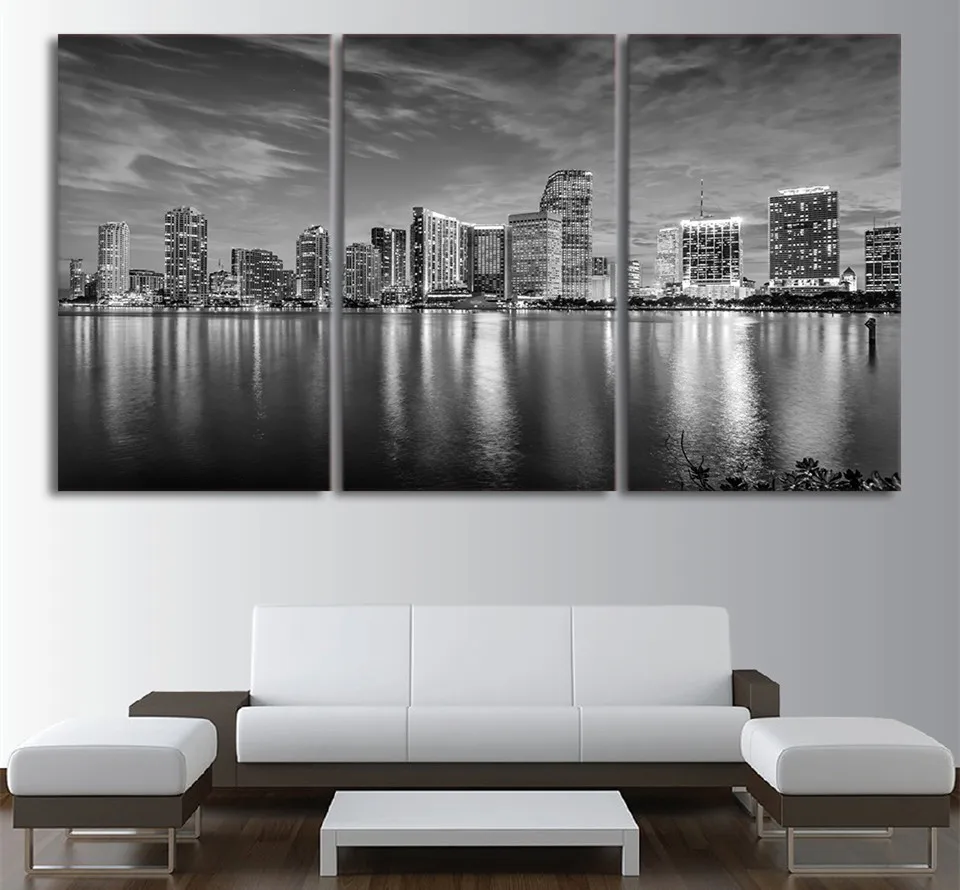 

Living Room Wall Art Pictures HD Printed 3 Panel City Gray Landscape Modern Painting On Canvas Home Decoration Posters Frame