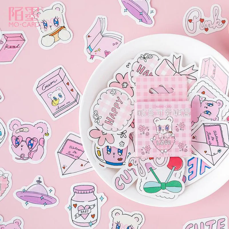 

46 Sheets / Box Pink Cute League Boxed Cute Scrapbook Label Sealing Stickers Japan Korea Diary Paper Travel Girl Pink Sticker