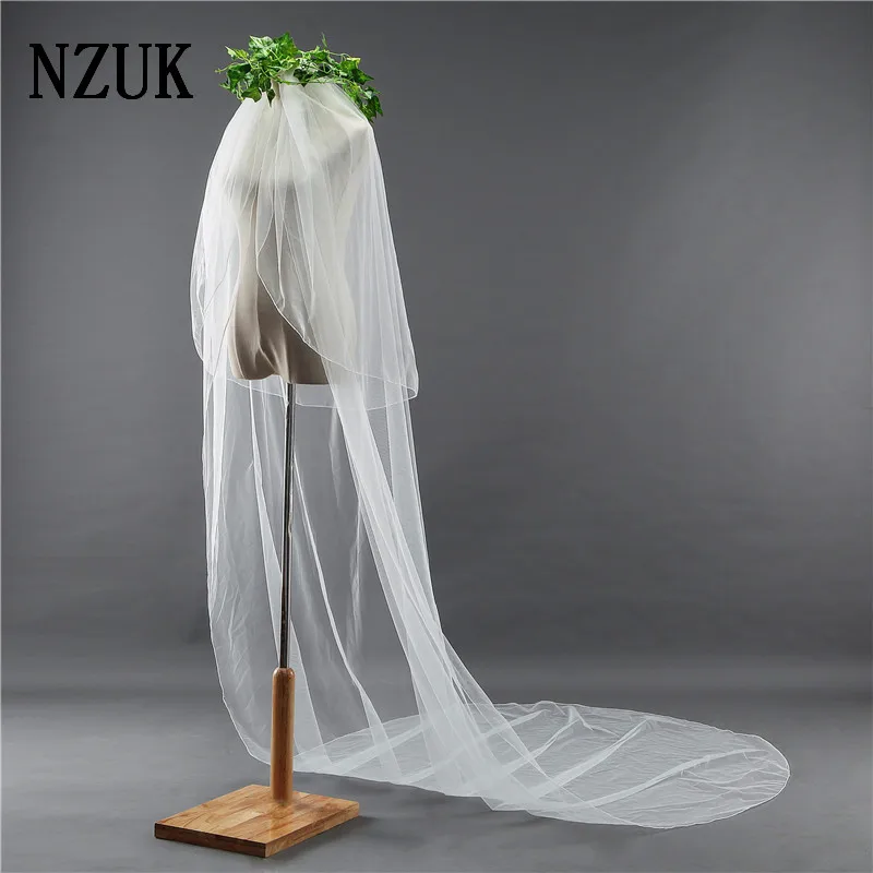 

3 M Long Tulle Cathedral Bridal Wedding Veil Comb Two Layer Ribbon Edge Wedding Accessories Velos De Novia Veu De Noiva Longo