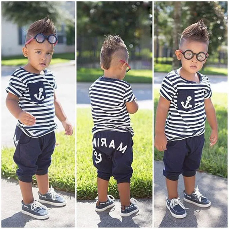Модный комплект из 2 предметов для маленьких мальчиков летняя одежда топ в