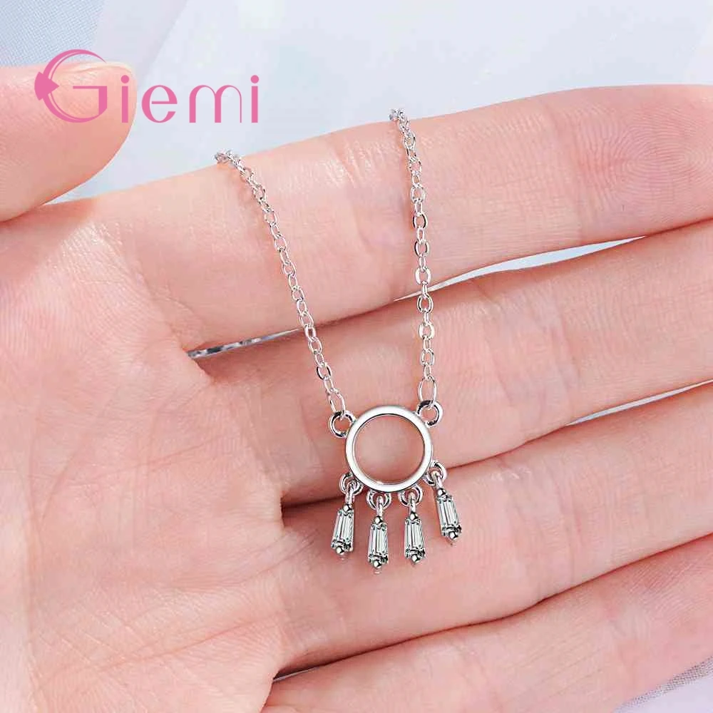 

Authentic 925 Sterling Silver Cubic Zirconia Women Pendant Necklace Luxury Tassel Crystal CZ Jewelry Gift