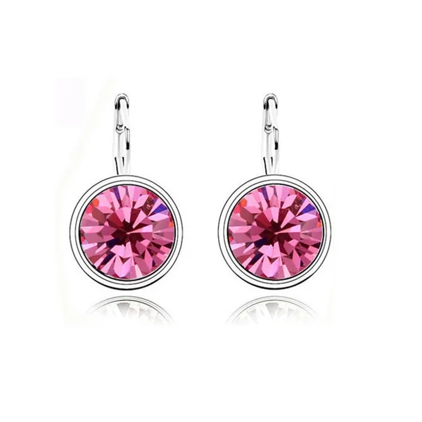 Pink SHUANGR, 8 цветов, серебро, розовый, голубой кристалл, большие серьги с кристаллами, камни, кубический цирконий, женские серьги, Букле д 'ореиль, Femme - Окраска металла: Pink