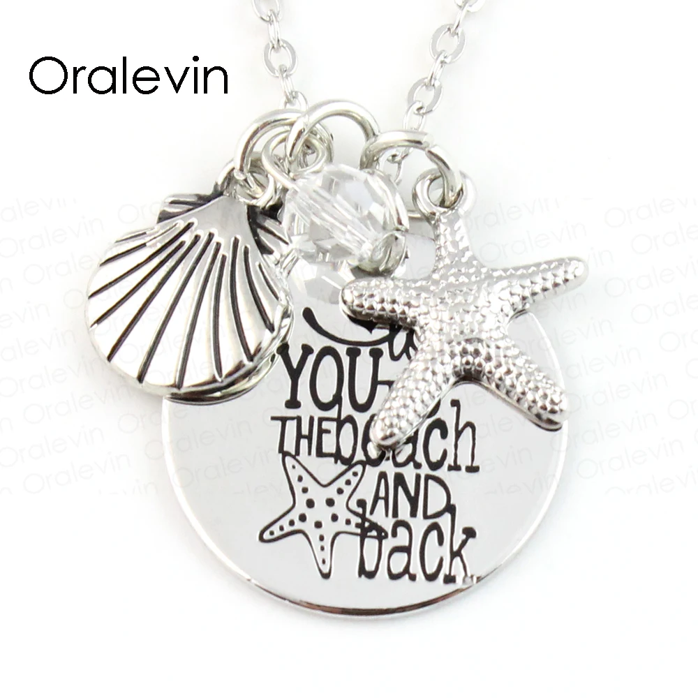 Ожерелье с подвеской в виде морской звезды на пляже и сзади # LN102|love you|charm necklacebeach