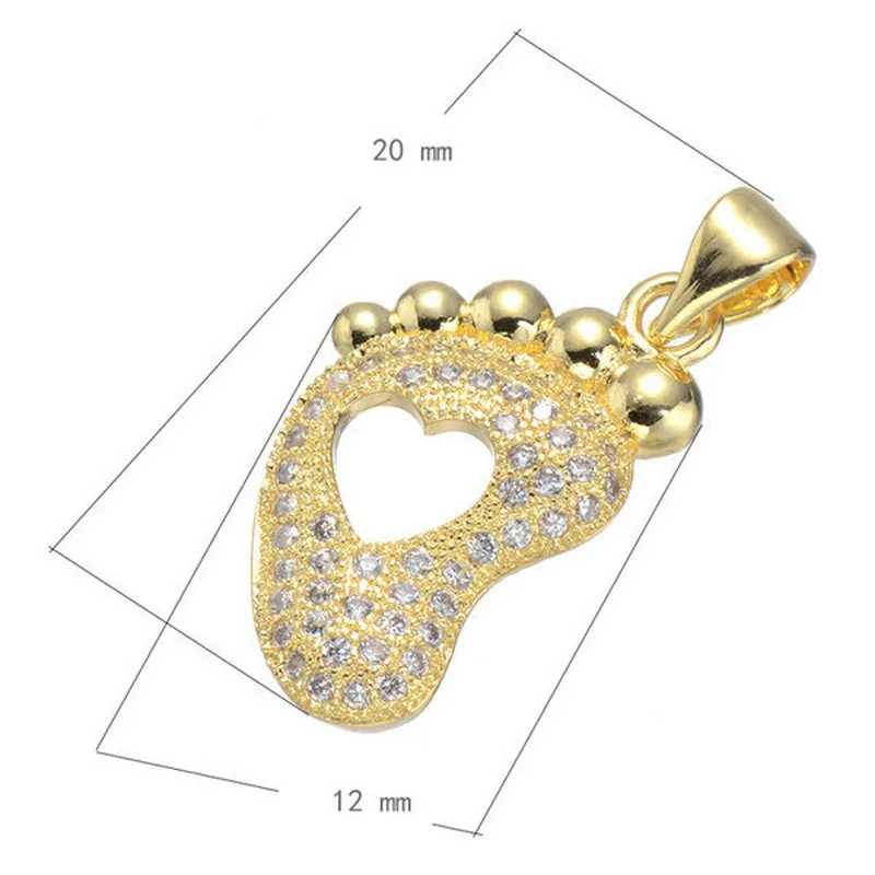 2016 Fashion Zircon Foot Shape Pendant Fit Bracelets Micro Pave CZ Gold Charm for Jewelry Making Rose Necklace | Украшения и