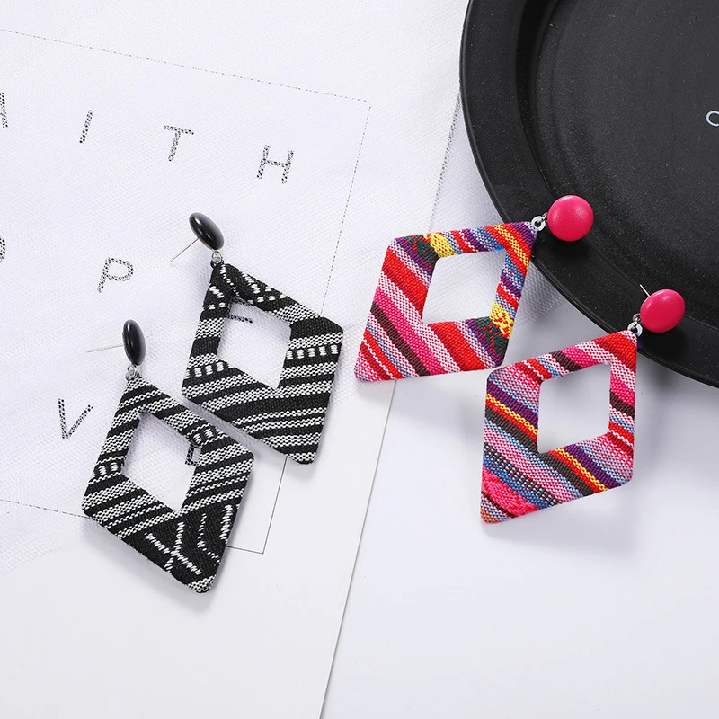 

Korean Rattan Knit Earrings Geometric Acrylic Wood Drop Earrings Bohemian Cloth Fabric Dangle Earrings 1Pair High Quality Women