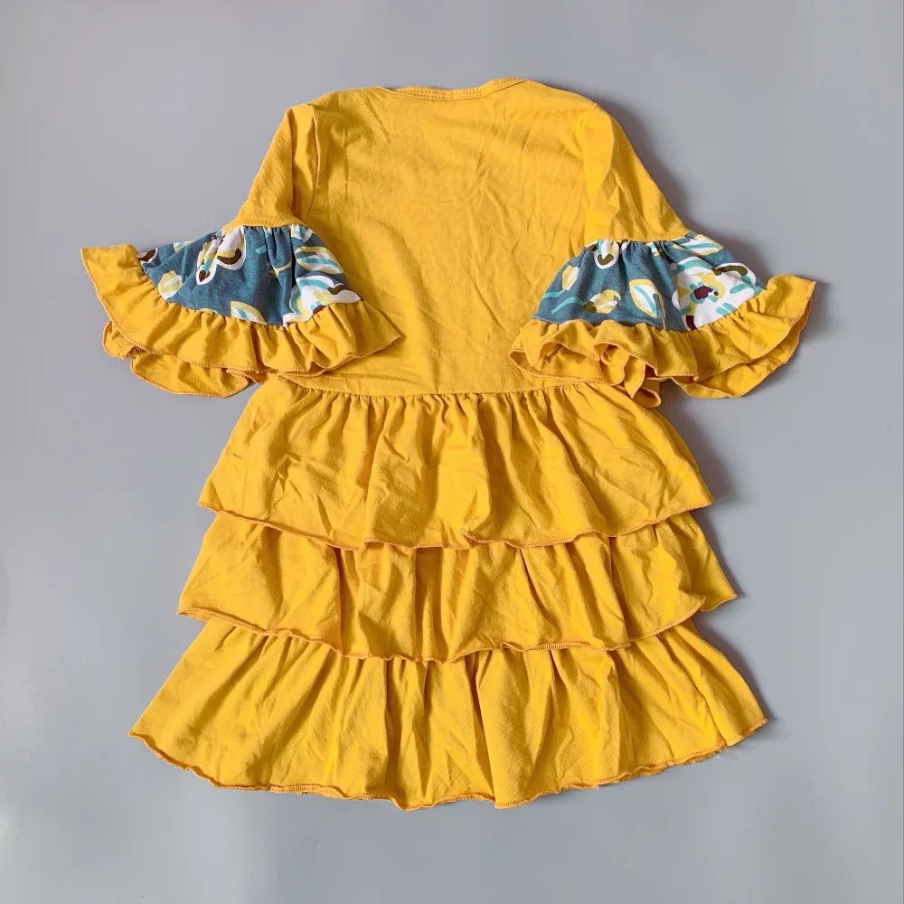 2018 New Mustard yellow dress Girl's Pockets regular clothing A popular dresses for kids cotton ruffled baby girl frocks | Детская