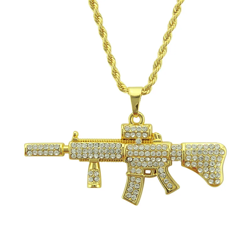Модные женские и мужские сверкающие стразы M4A1 подвеска в виде пистолета хип хоп
