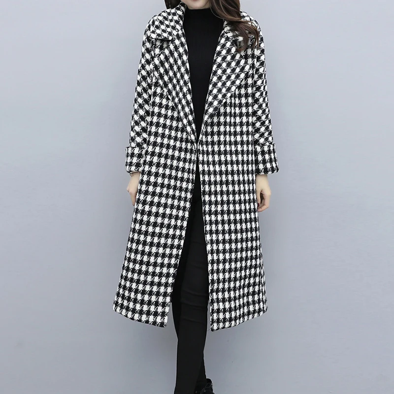 

New Autumn Winter Women Large Size Woolen Coat Women Long Section Slim Thick Woolen Coat Ladies Loose Straight Lapel Jacket 5XL