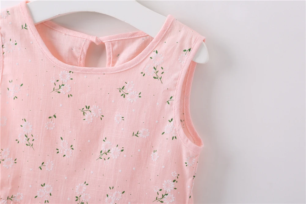 Girls Dress Pink Floral Sleeveless Round Neck Strapless Loose Printed Party Birthday Cute Princess Dresses Age 3~6 | Детская одежда и