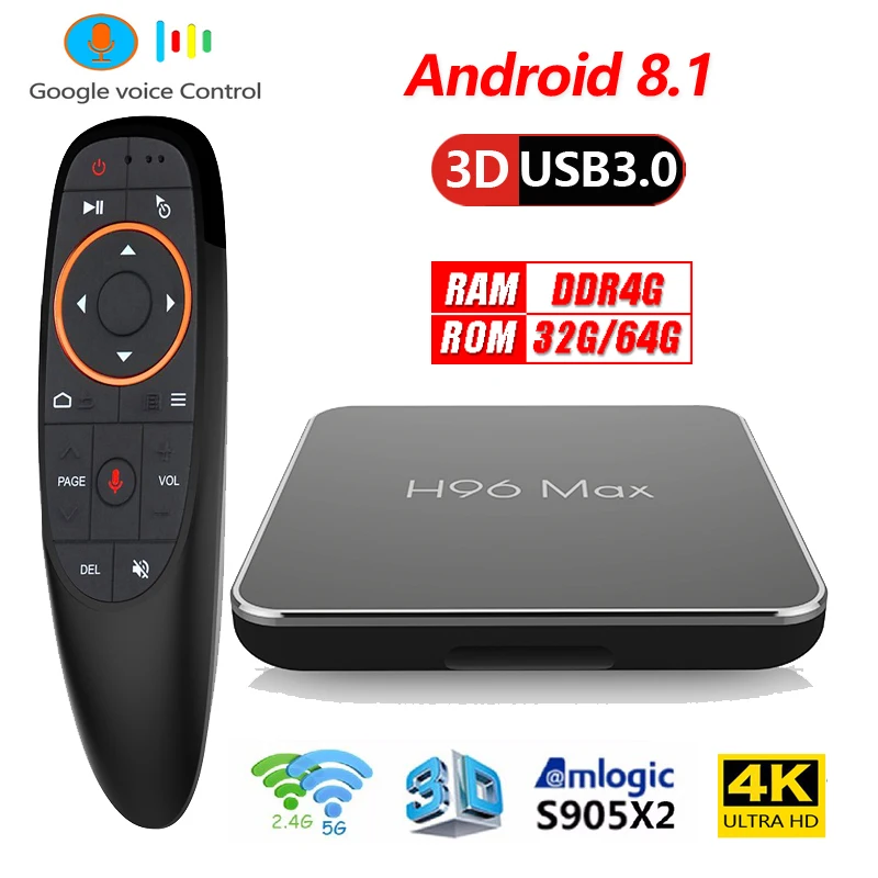 ТВ бокс Android 8 1 4 Гб DDR4 Ram 64 H96 max X2 Smart tv box H96max Amlogic s905x2 с голосовым управлением Google для
