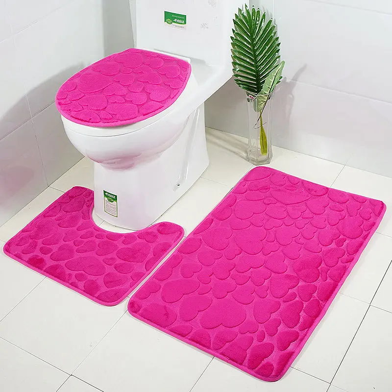 

Zeegle 3Pcs set Bathroom Carpet 3D Embossed Flannel Mat Non-slip Floor Rugs Absorbent Mat Toilet Shower Mats Bathroom Rug Set