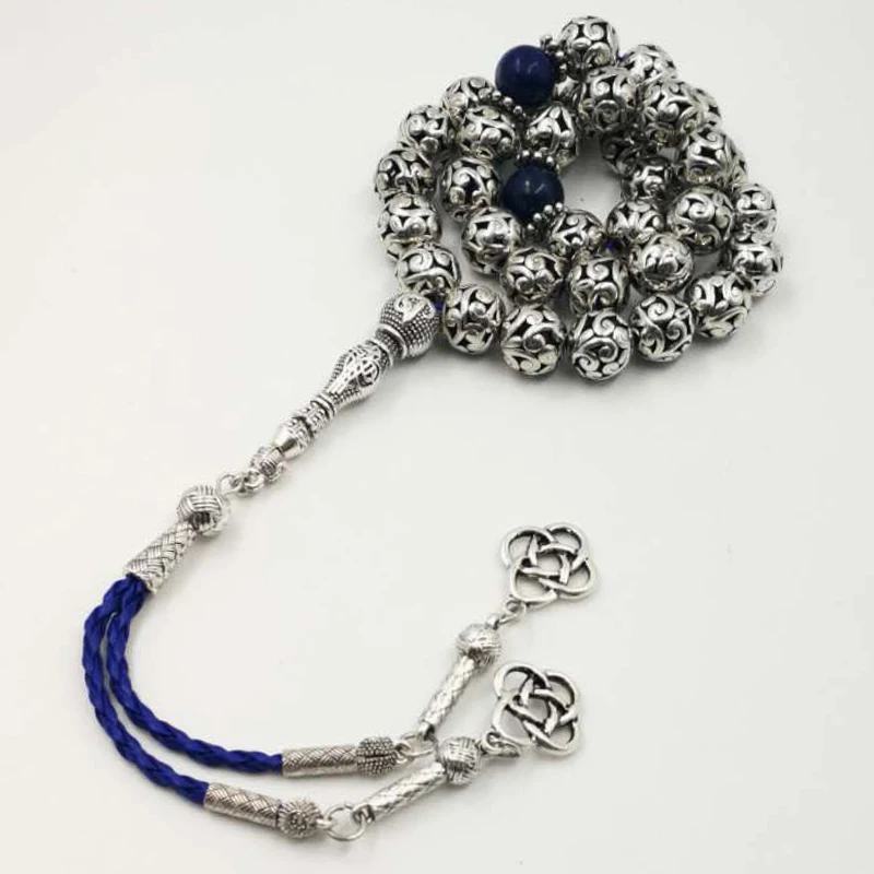 Мужской tasbih серебряный металлический сплав бусины с натуральным islam ислам 33 45 66 99