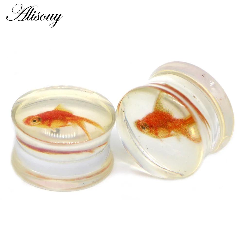 EM0352 Goldfish 1 шт звезда крест одуванчик жидкая Золотая рыбка беруши Туннели акриловые носилки расширитель серьги телесный пирсинг уха ювелирные изделия для тела - Окраска металла: EM0352 Goldfish