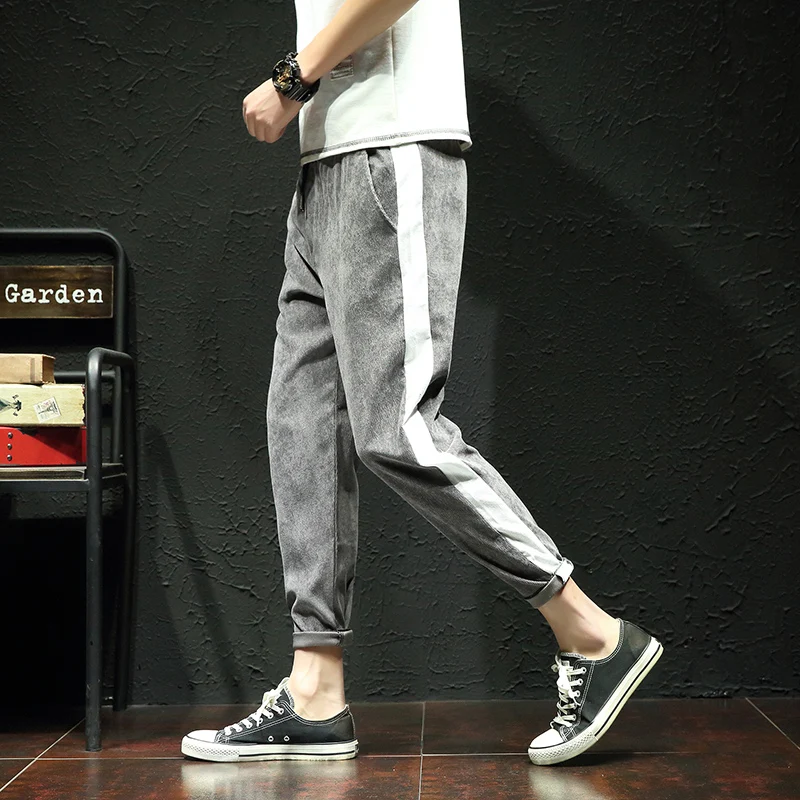 Men's Casual Pencil Pants Large Size Loose New Ankle Length Elastic Waist and Embroidered | Мужская одежда