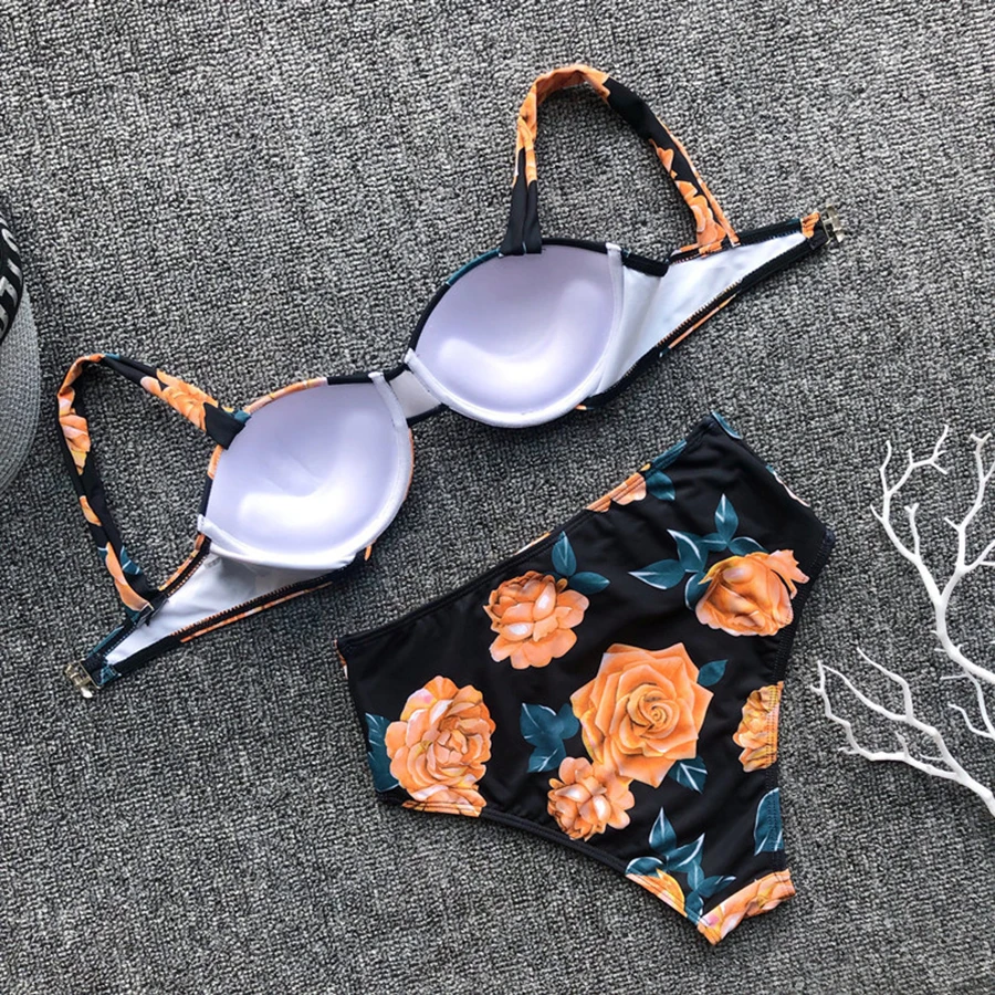 Бикини FXBIKINY с цветочным рисунком 2019 женские купальники комплект бикини пуш ап