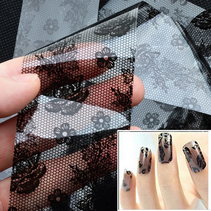 

1pcs New Sexy Black Lace Flowers Nail Art Transfer Foil Stickers Decals DIY Beauty Nail Craft Decorations