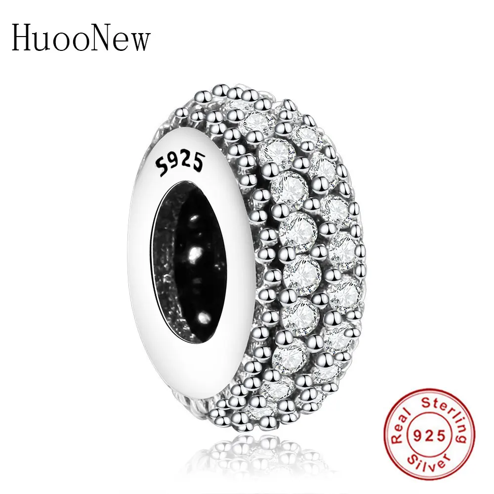 HU0347-W Розовый прозрачный CZ Кристалл Круглые Кольца, разделитель бусины, подходят к оригиналу Pandora, браслет с шармами 925 пробы Серебряные ювелирные изделия браслеты berloque(брелоков - Цвет: HU0347-W