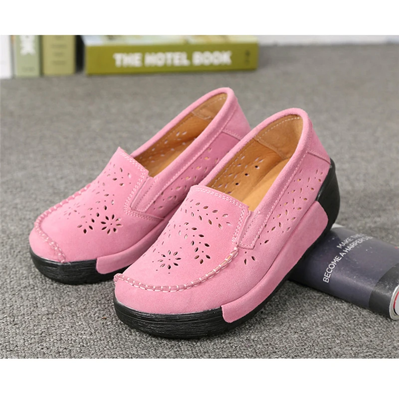 YAERNI New summer woman casual shoes women cutouts breathable flats suede leather cutout platform | Обувь