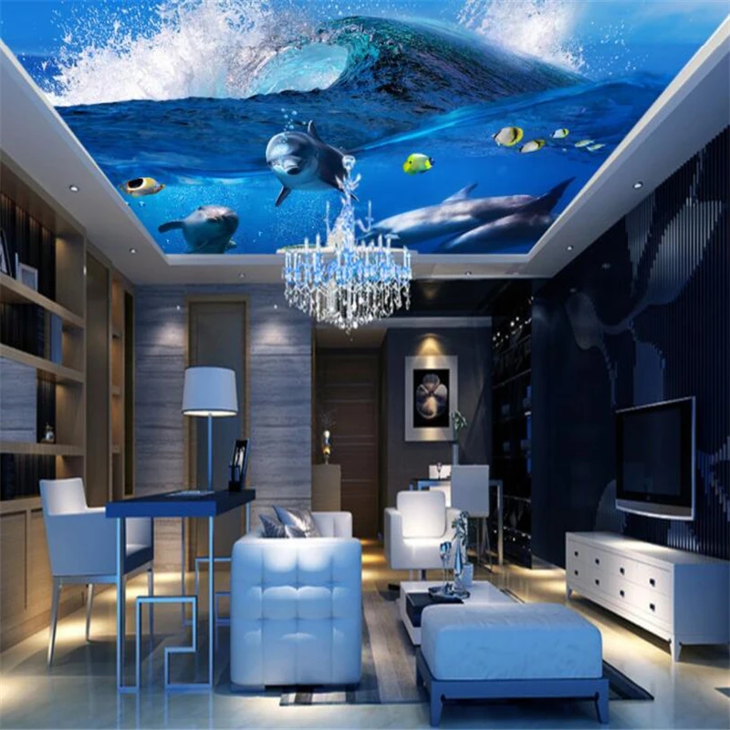 

beibehang Custom wallpapers underwater world dolphin fish zenith ceiling home decoration painting