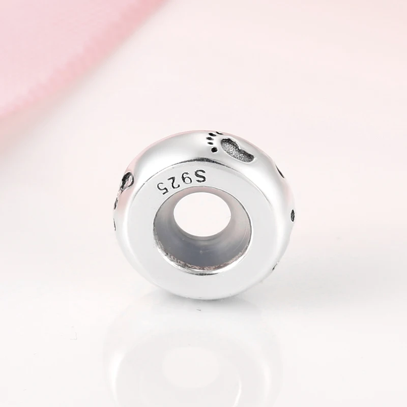 Интересные детские следы 925 пробы серебряные пробки Бусины подходят Pandora оригинальное ожерелье браслет бусины ювелирные изделия