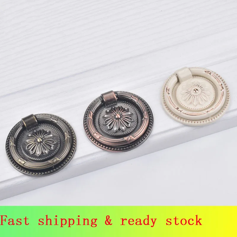 

2 pcs Vintage Ring Door Knocker Chair knobs Furniture Hardware Drawer Drop Ring Pull Knob Bronze Tone Ring Pull