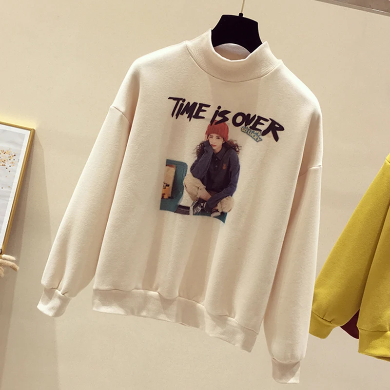 

Women Half Turtleneck Hoodies Short Thicken Warm Sweatshirts Jumper Tops Spring Autumn Female Loose Casual Hoodies FP1805