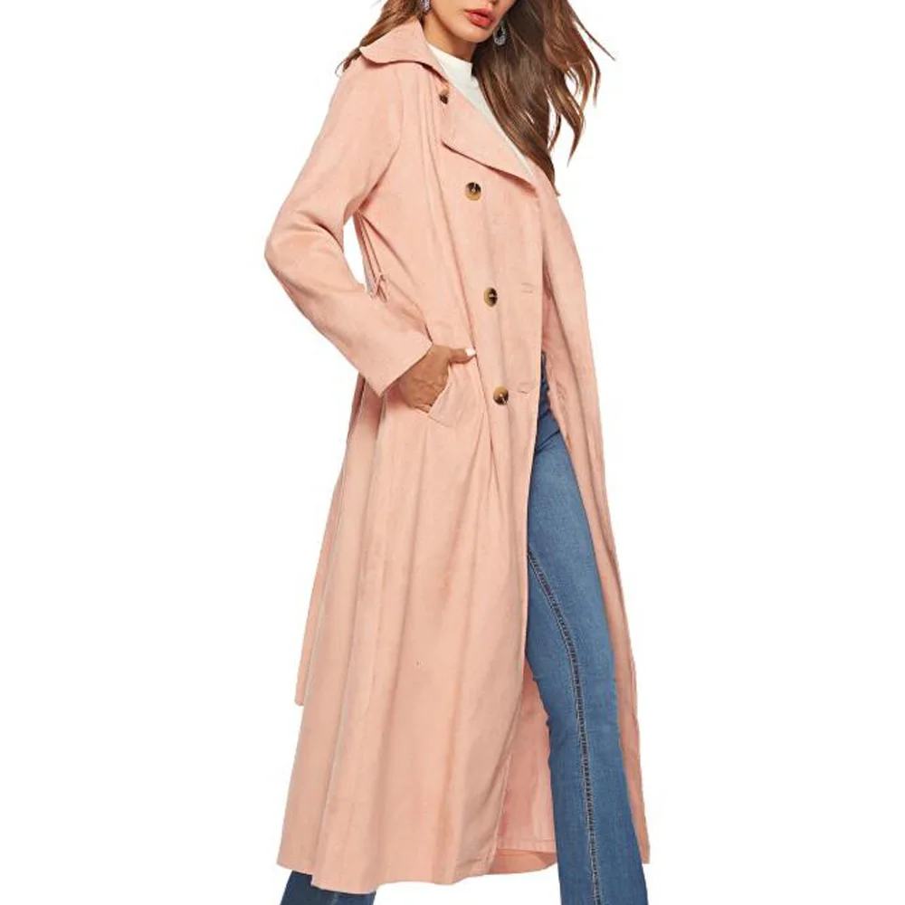 Розовая Вельветовая ветровка с отворотом на пуговицах двубортная Женская одежда